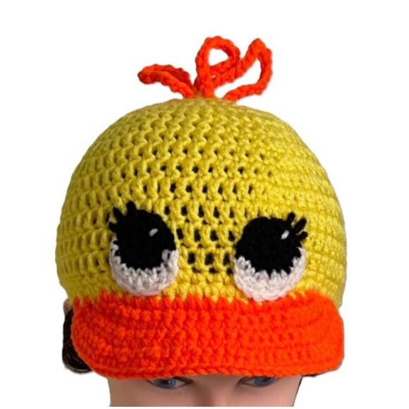 Duck Hat Cruise Cap Crochet Handmade Yellow and Orange Youth or Adult - Picture 2 of 5
